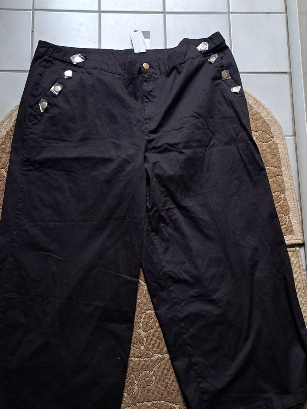 Eloquii Plus Size 26 Black Womens Casual Wide-Leg Pants with Decorative Buttons